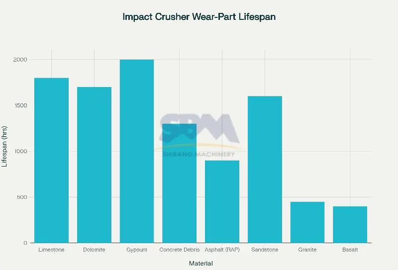Expected Wear-Part Lifespan for Impact Crushers by Material Type